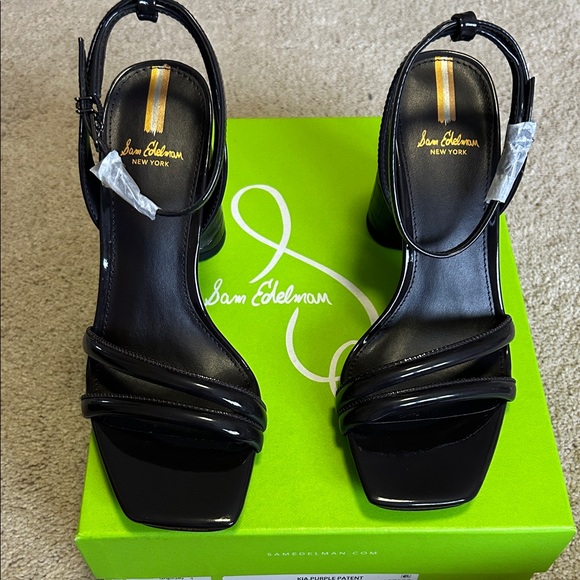 Sam Edelman Shoes - NWT-Sam Edelman Sandals Black Heels Chunky Block Patent Kia Women 6.5 Square Toe